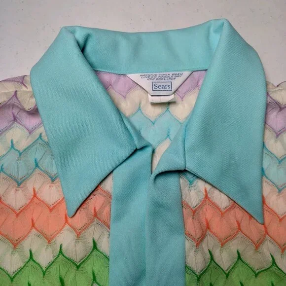 Vintage Sears Shirt Size 20 Open Front Zig Zag Pastel Semi Sheer Grannycore Top - Picture 11 of 16